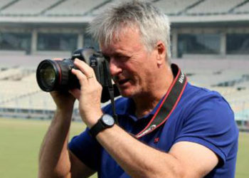 Former Australian cricket captain Steve Waugh at the Eden Gardens as a photographer