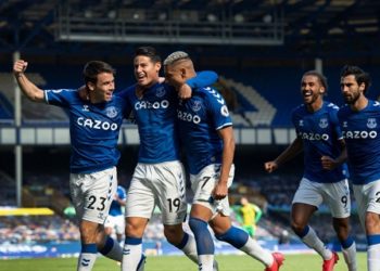 Calvert-Lewin scored a hat-trick while James Rodriguez bagged his first Premier League goal as Everton
