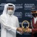 Nasser Al Ghazali, right, receives the award from HE Sheikh Joaan bin Hamad Al Thani.